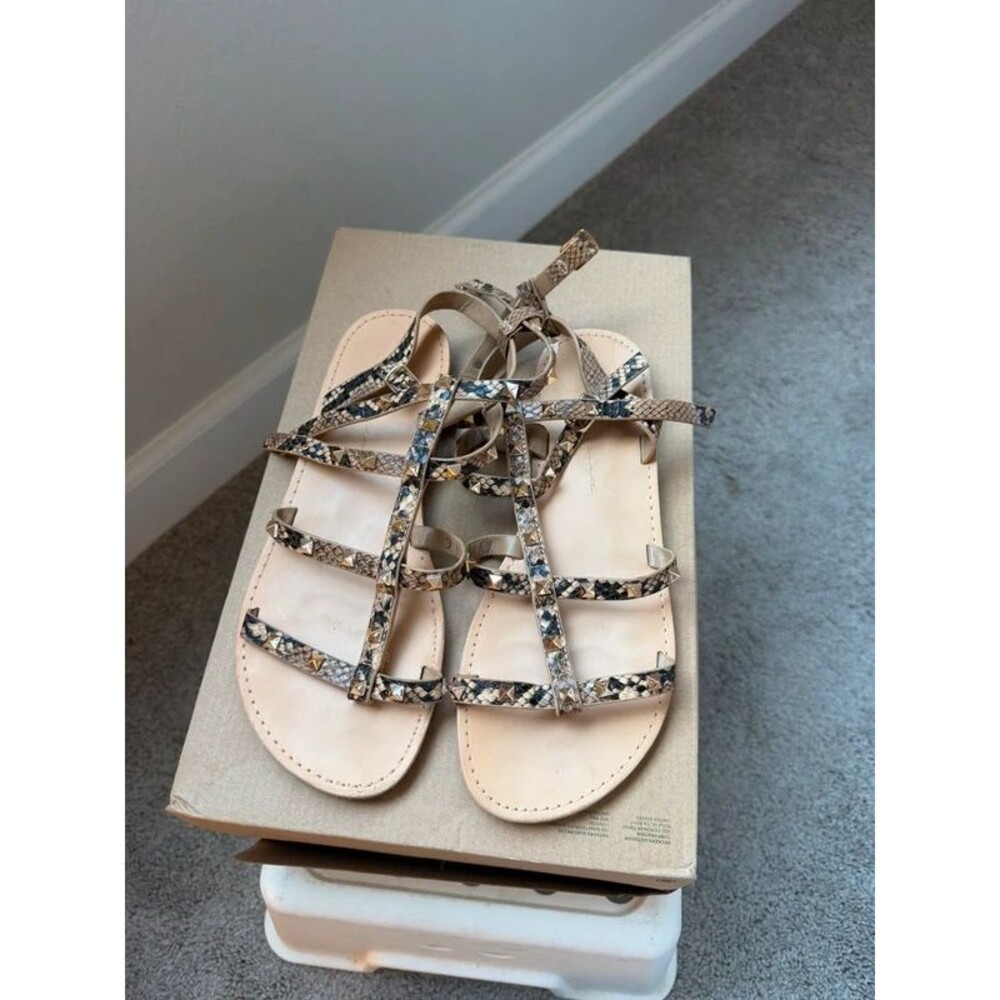 Snakeskin gold studded strappy sandals